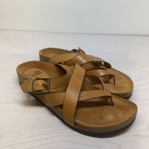 Sofft Women's Leather Mocha Brown Slide Sandals Size 9 Strappy - Picture 1 of 11